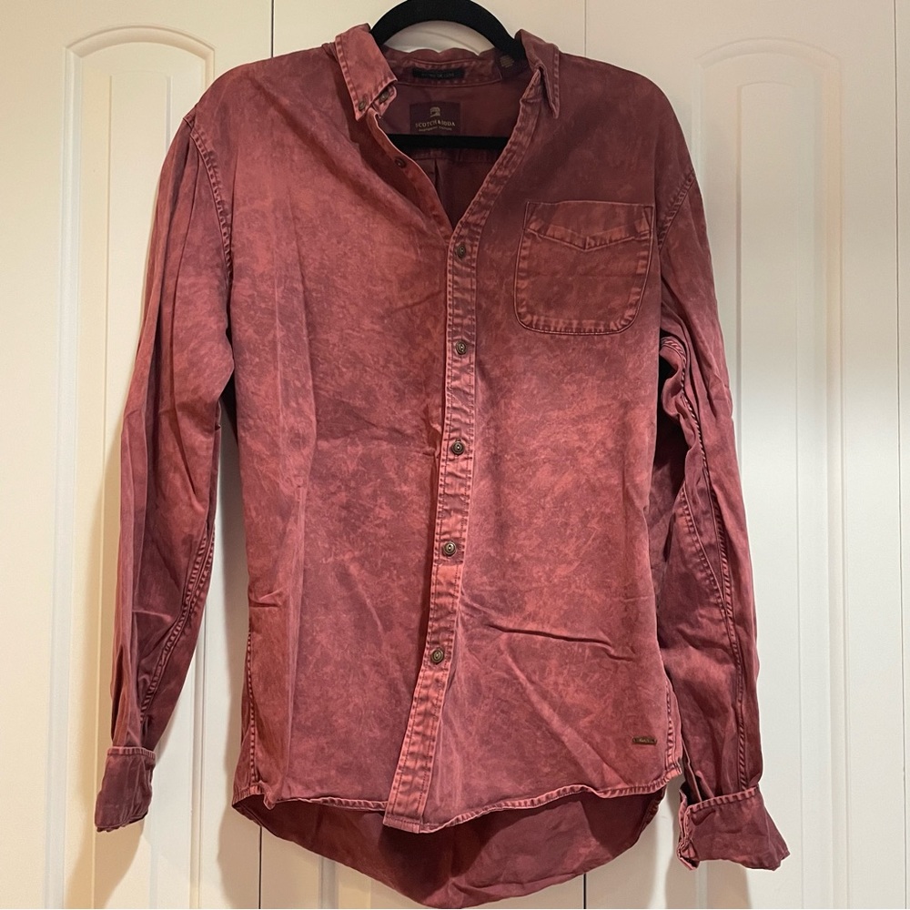 Scotch & Soda Retro de Luxe Stonewashed Button Down  Shirt Red Size Medium